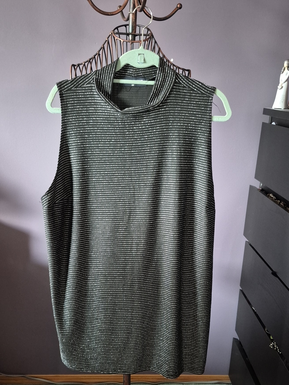Mock Neck Sleeveless Striped Top - Black